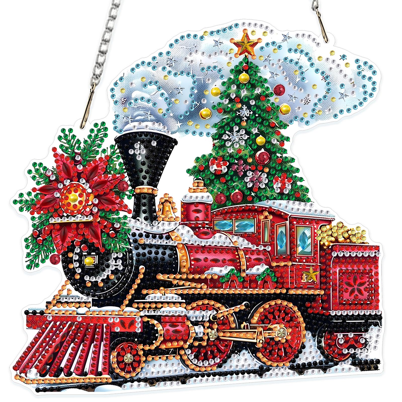 MOGTAA Christmas Diamond Art Hanging Kits for Adults Kids, 5D Special Shape Diamond Painting Christmas Train Pendant Kits, Crystal Rhinestones Crystal Art Painting for Home Decor Gifts
