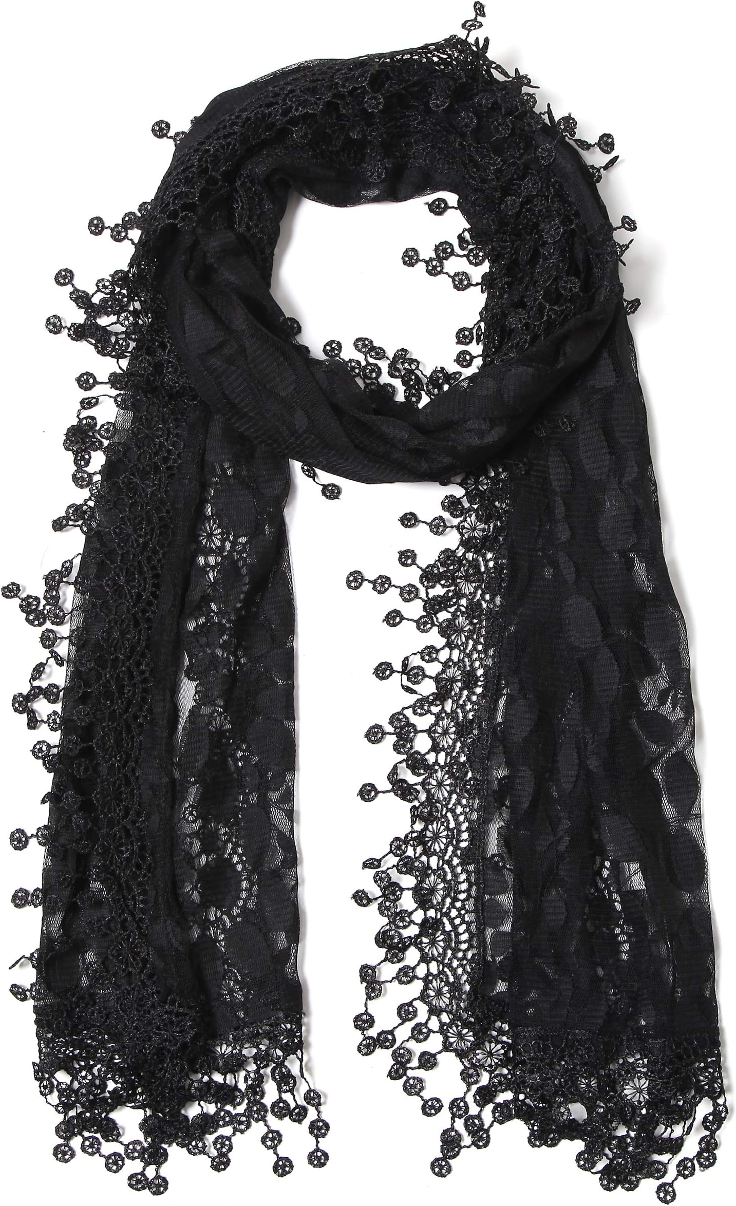 Cindy and Wendy Lightweight Soft Leaf Lace Fringes Scarf Bridal Veils shawl for Women
