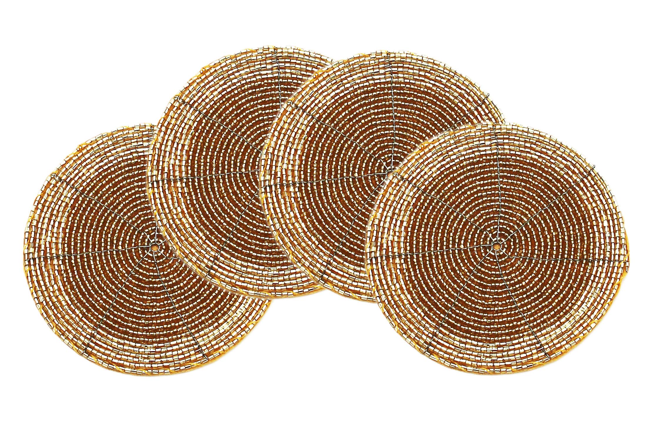 Peggy Wilkins Bliss Beaded Christmas Set of 4 Coasters - Gold
