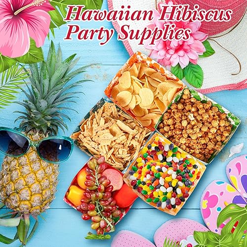 Miniatura 6 de Nitial 48 bandejas de papel para fiesta de hibisco, desechables, para fiestas Luau, barcos de comida hawaianos, decoraciones temáticas hawaianas de