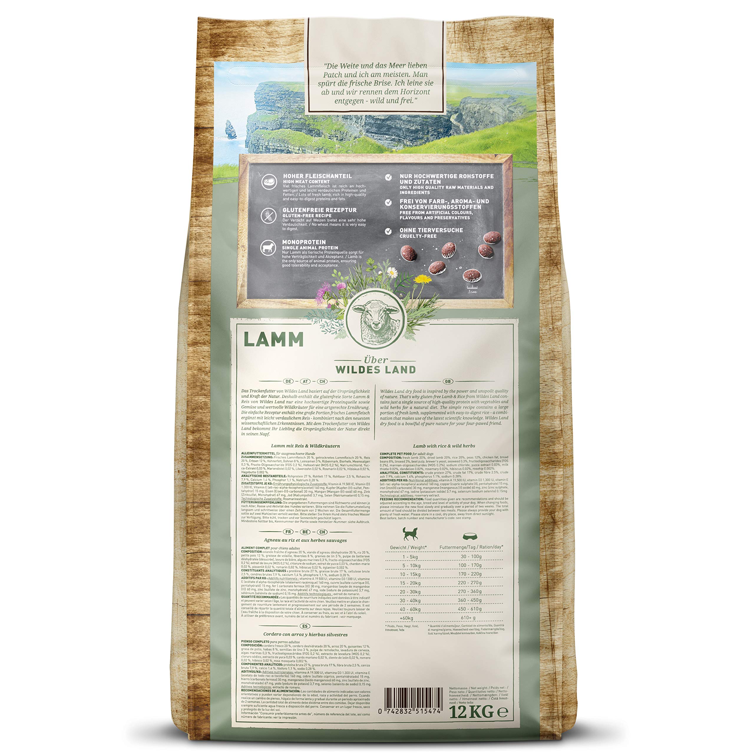 Wildes Land Pienso Perro Sabor Cordero con Arroz 12 Kg