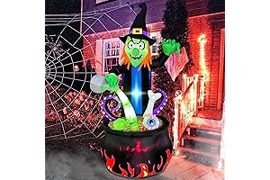 6Ft Inflatable Halloween Decoration Witch with Realistic Cauldron