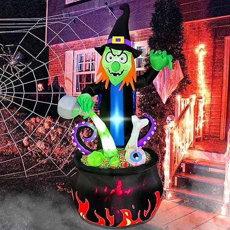 6Ft Inflatable Halloween Decoration Witch with Realistic Cauldron