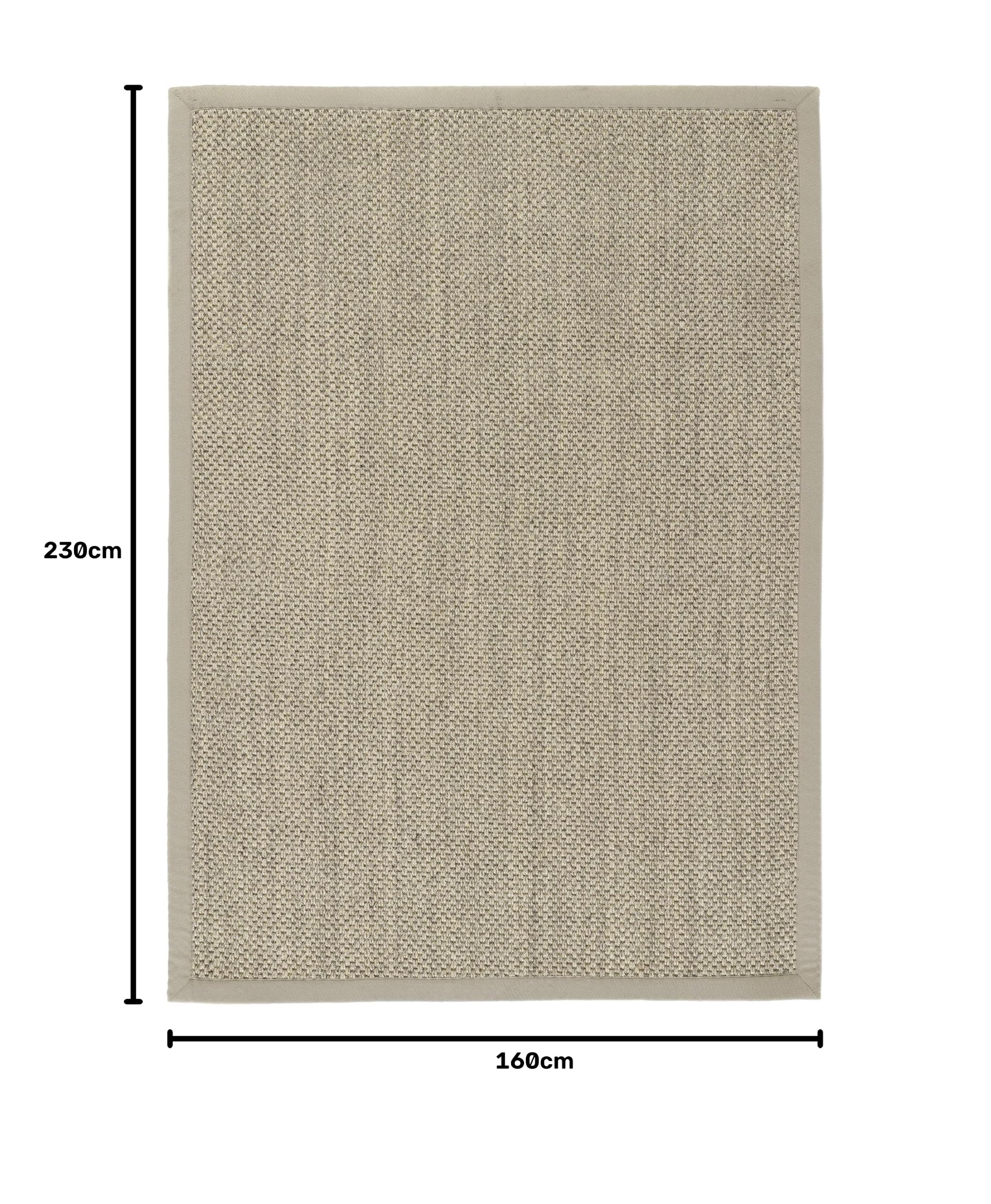 Tapis en sisal antidérapant fait à la main en fibre naturelle pour chambre à coucher, cuisine, salle à manger, salon avec bordure sable Taille L 160 x 230 cm
