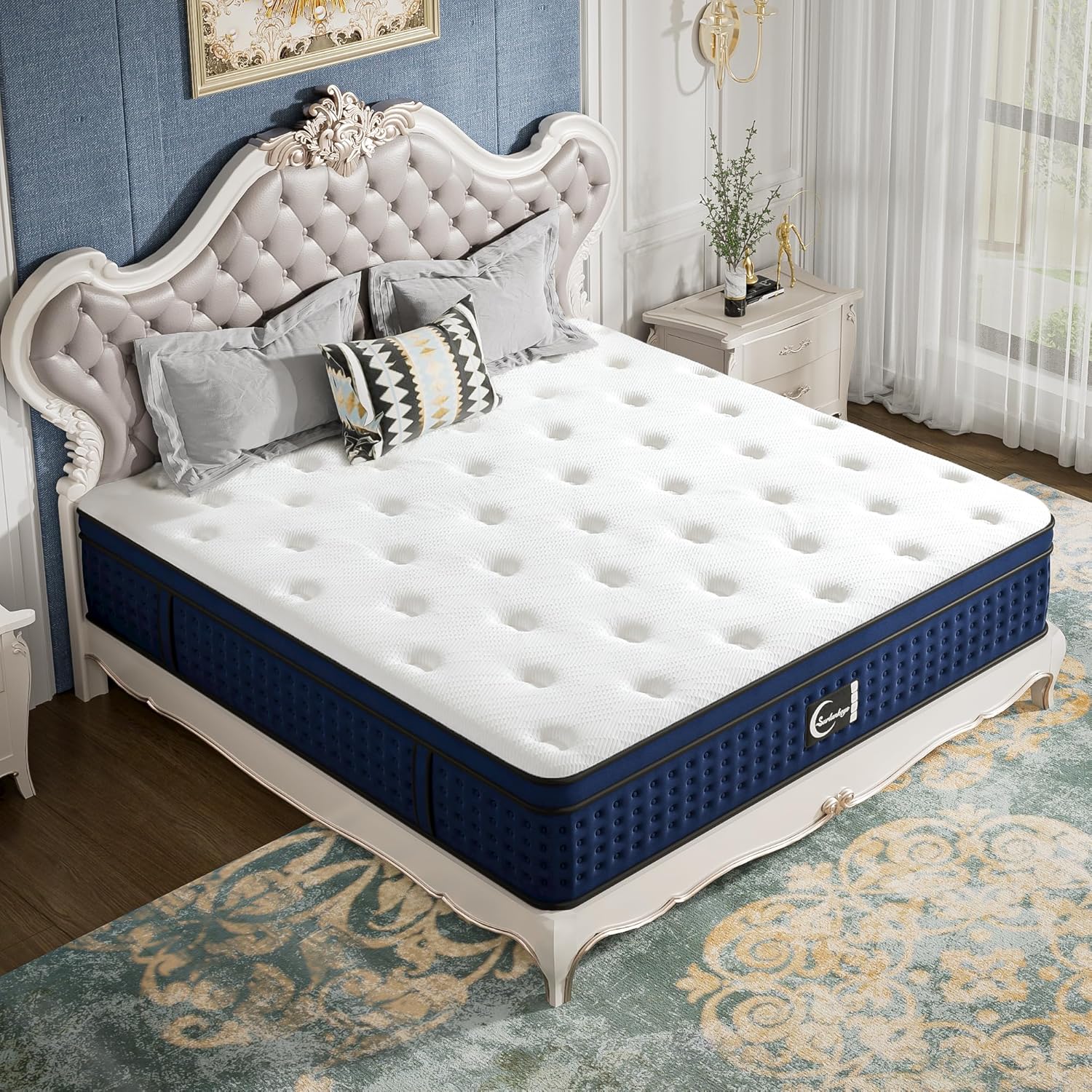 King Size Mattress Medium - 14 Inch Hybrid Mattress with Memory Foam Strong Edge Support 120-night Trial, CertiPUR-US Certified