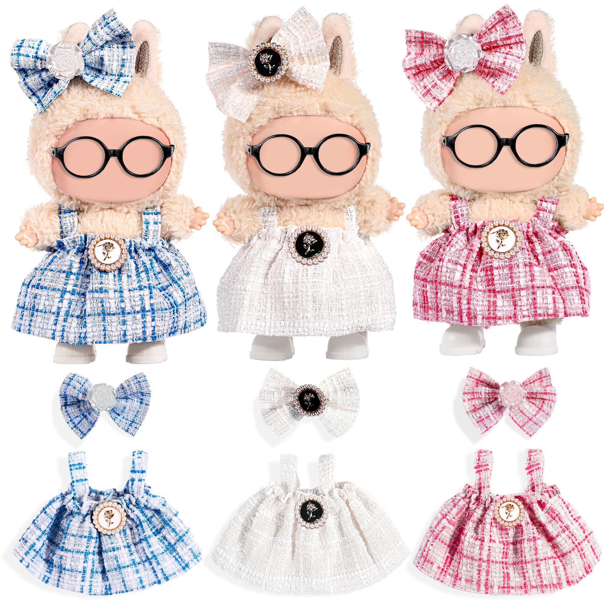 Total 3 Sets Chic Style 17cm Dolls Clothes Dress and Accessories Include -Soft & Stylish Costume Accessories (Doll and Glasses are Not Included)