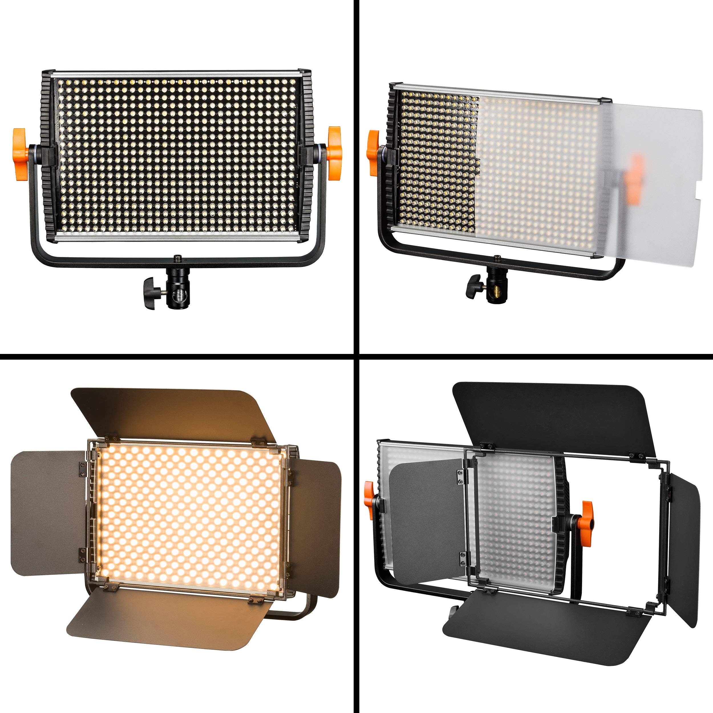 Walimex pro Niova 600 Plus Daylight WT-806 lampstatief, set van led- videolamp, continu licht, vlakverlichting, 36 watt, 600 leds, dimbaar, 5600 K, 4.350 lumen, CRI 97 Ra DMX afstandsbediening