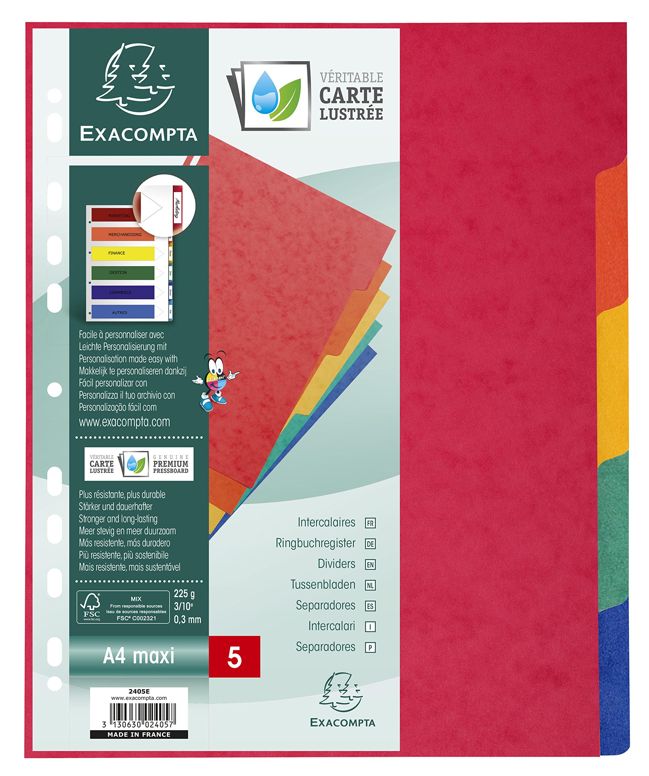 Exacompta Recycled 10-Part Dividers 225gm A4 Maxi Bright Multi 2110E - 2110E - 3130630021100 - GROUP OF COMPANIES LTD