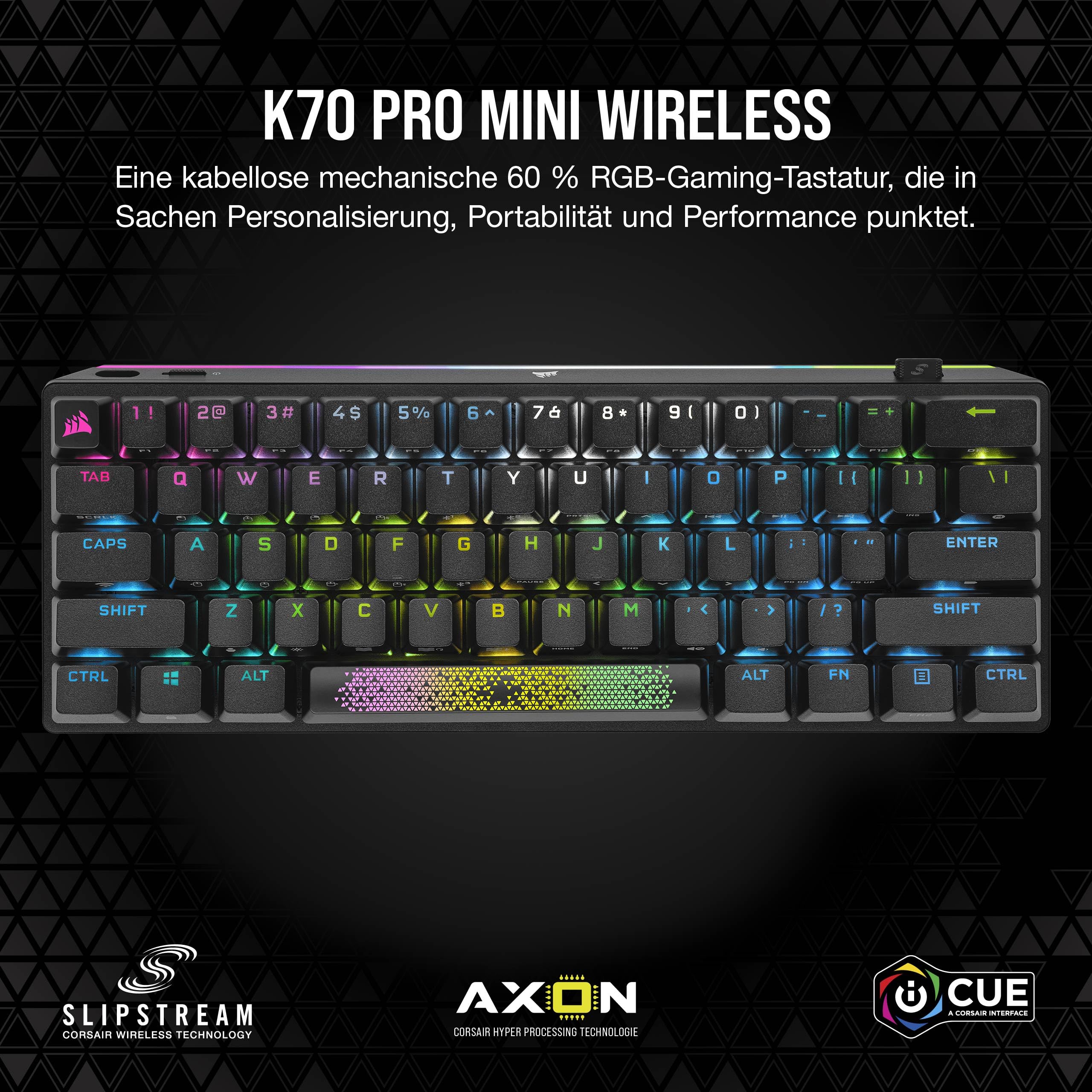Corsair K70 PRO Mini Wireless RGB 60% Mechanische Gaming-Tastatur, Schwarz (QWERTZ Layout)