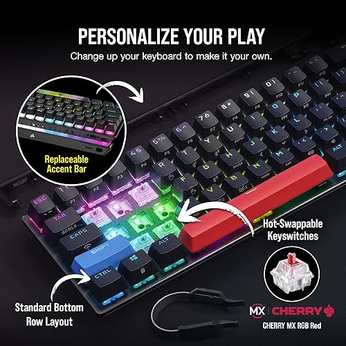 Miniatura 3 de Corsair K70 PRO MINI Teclado mecánico inalámbrico RGB 60 para juegos sub-1 ms más rápido interruptores rojos CHERRY MX marco de aluminio teclas PBT