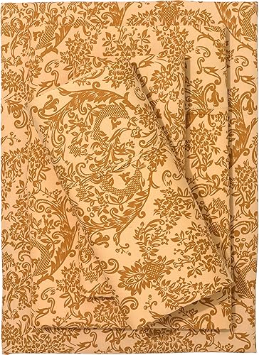 Miniatura 1 de BrylaneHome Damasco impreso 1000-TC - Juego de sábanas de 6 piezas, tamaño matrimonial, damasco dorado