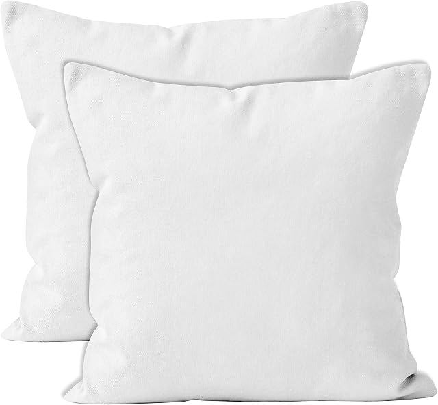 Encasa Homes Cushion Covers 2pc set (45 x 45 cm) - White - Solid Dyed Cotton Canvas, Decorative Large Square Colourful Washable Throw Pillow Cases for Living Room, Sofa, Bedroom, Home & Hotel