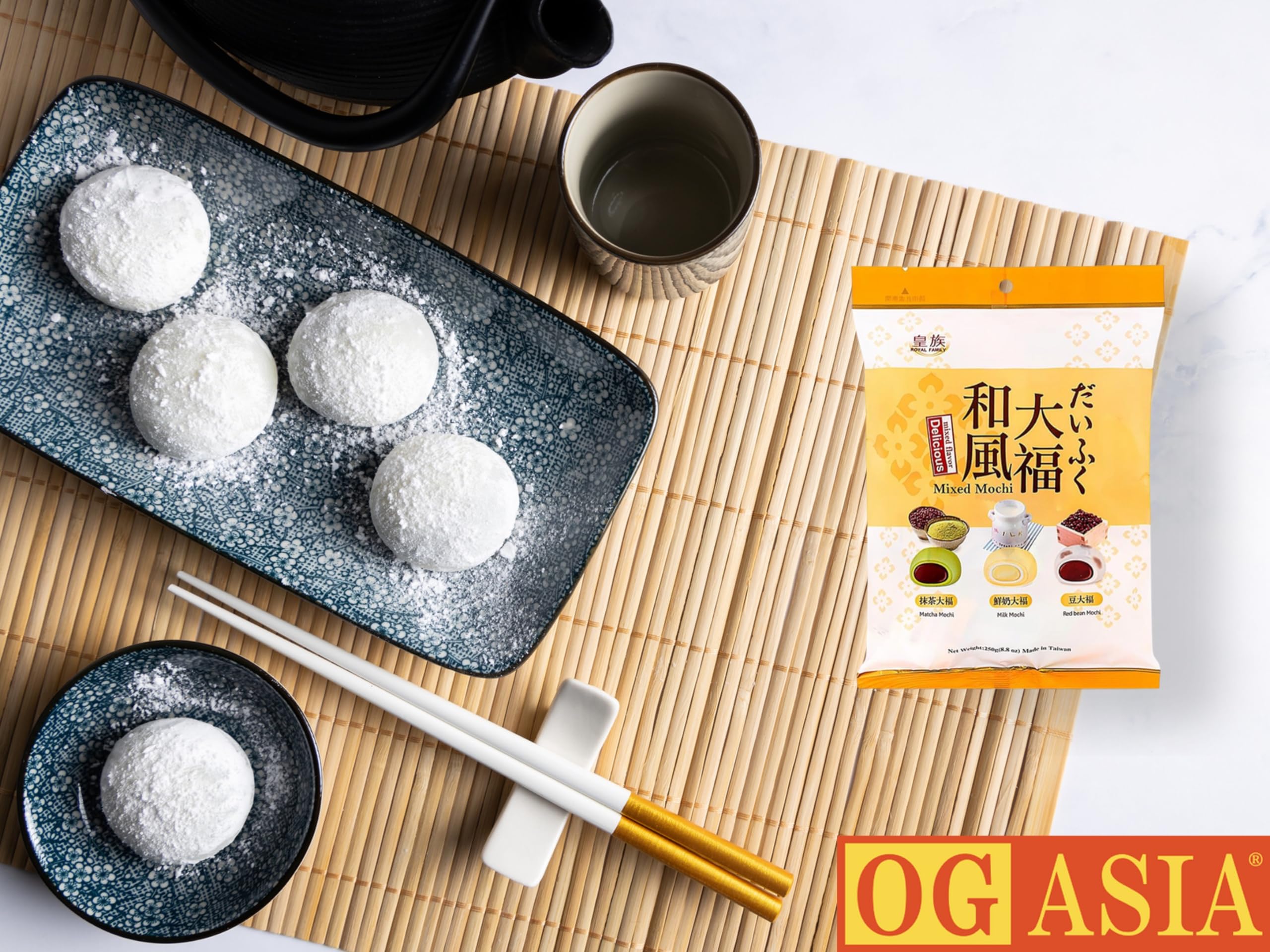 Delicious Délicieux Mini Mochi Mix – 3 variétés – Lait, matcha, haricot rouge – Plat sucré japonais – Gâteau de riz doux et collant – OG ASIA – 250 g