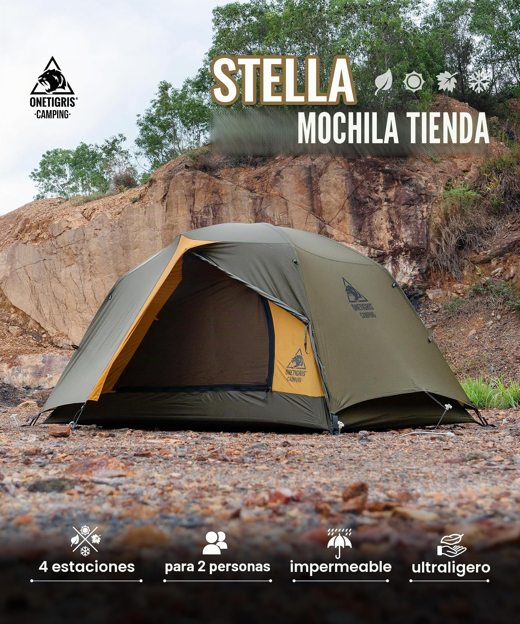 OneTigris Stella - Mochila para tienda de campaña, ligera, 3000 mm, resistente al agua, 4 estaciones, tienda de campaña para exteriores, senderismo, montañismo
