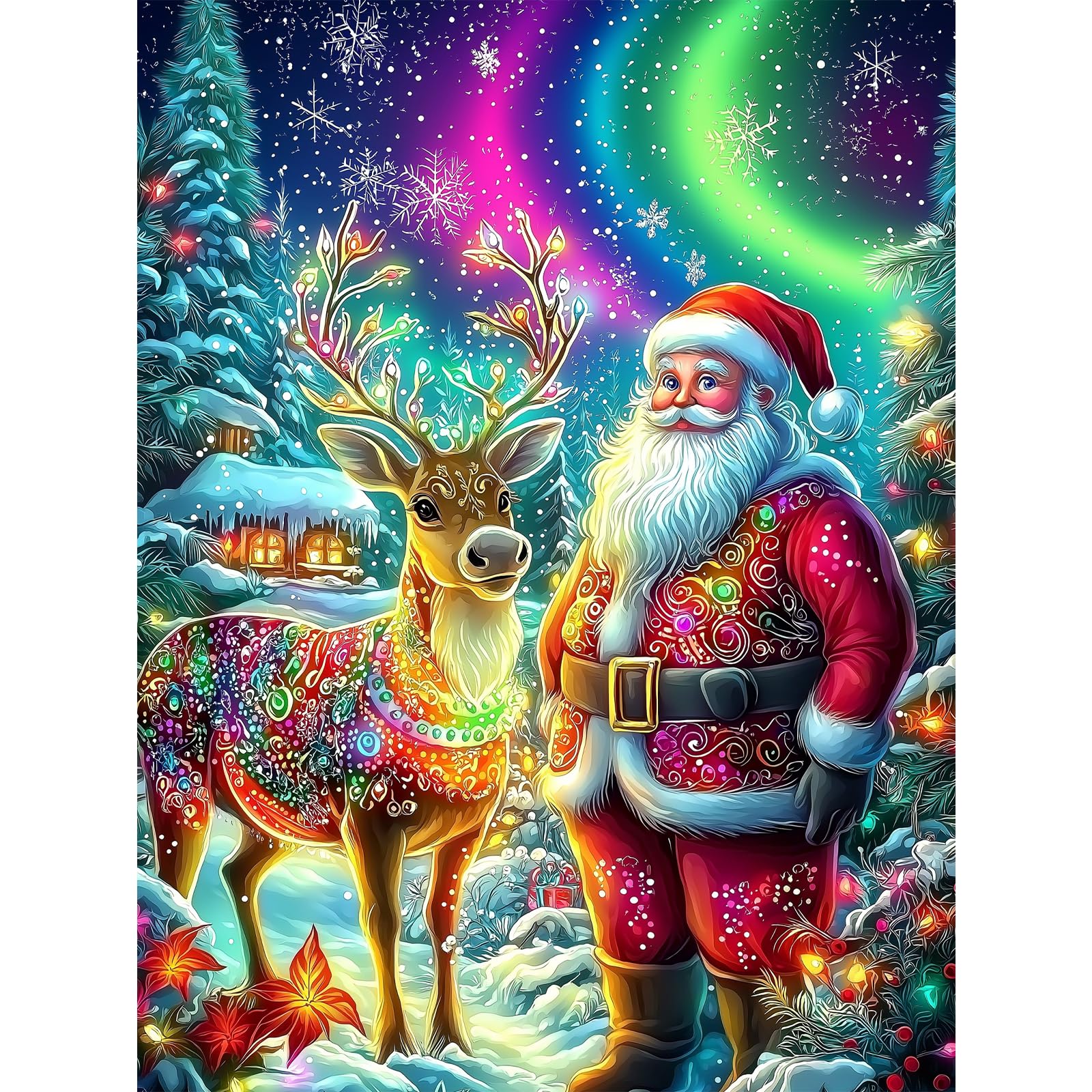Lxmsja 5D Christmas Diamond Painting Kits for Adults Beginners, Diamond Art Santa Claus Kits, Full Drill Aurora Diamond Crystal Gem Art Kits Christmas Gifts for Home Wall Decor 30x40cm