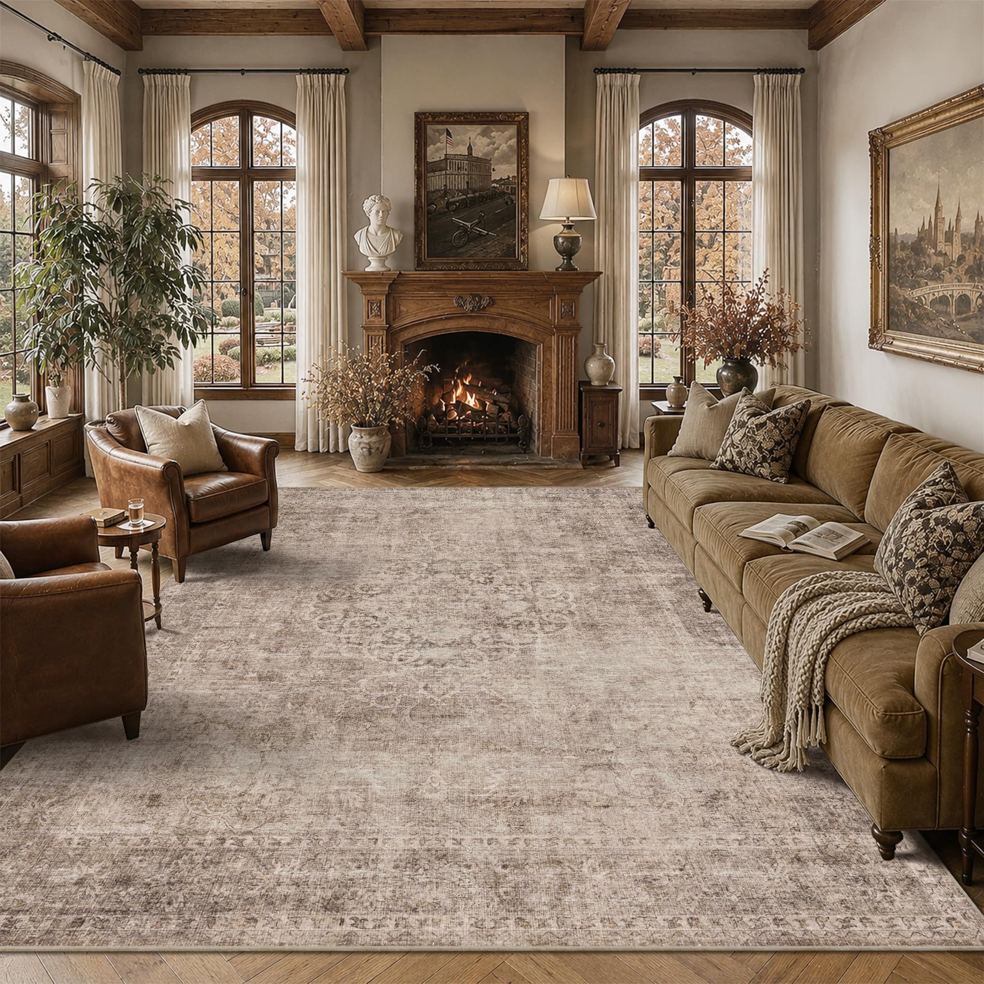 8x10 Vintage Washable Area Rug - Taupe