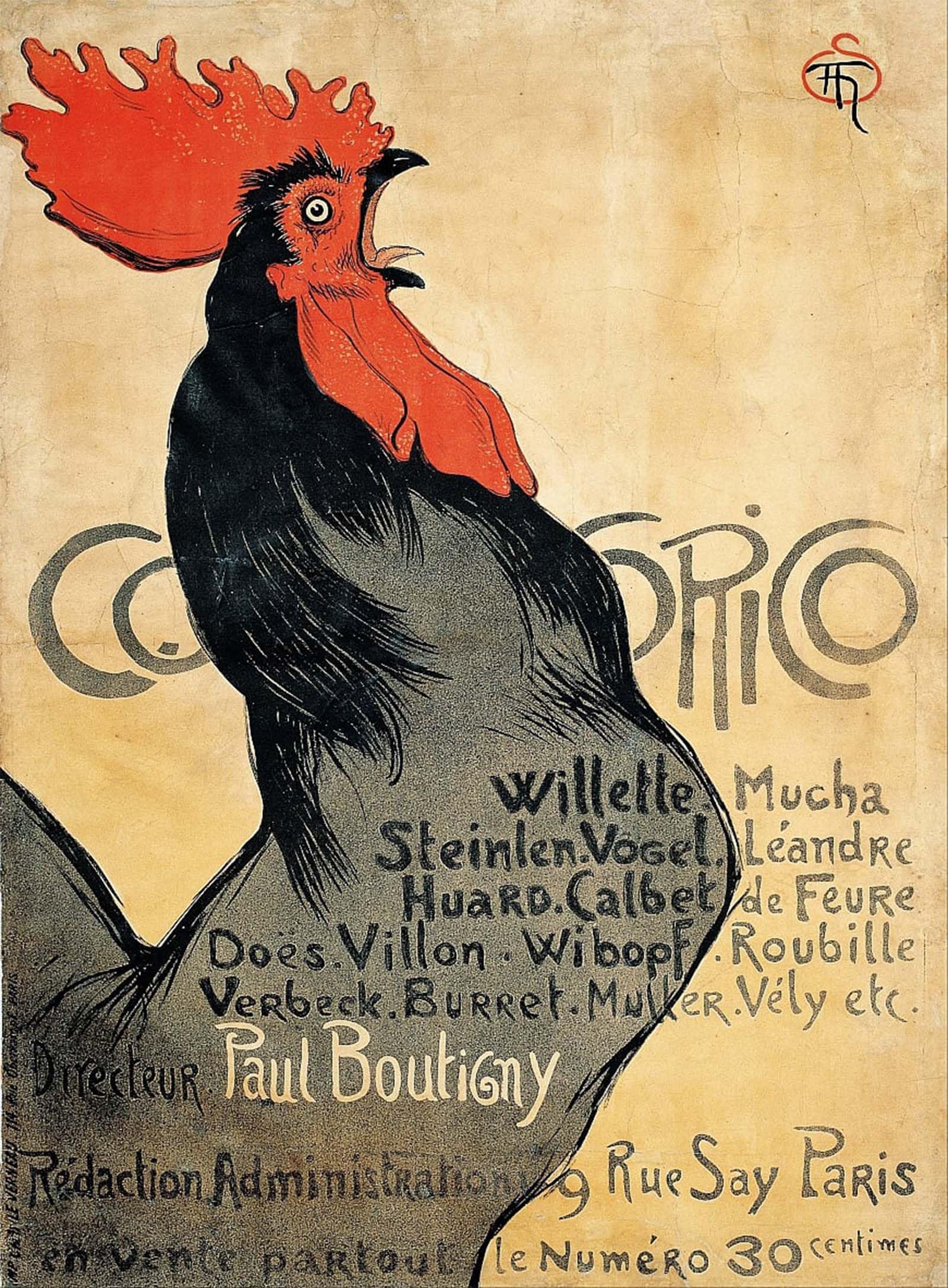 ARTXLXXBN Famous Art Print Poster Vintage Wall Art Cocorico by Théophile Alexandre Steinlen Canvas Art Poster for Home Decor 60x90cm