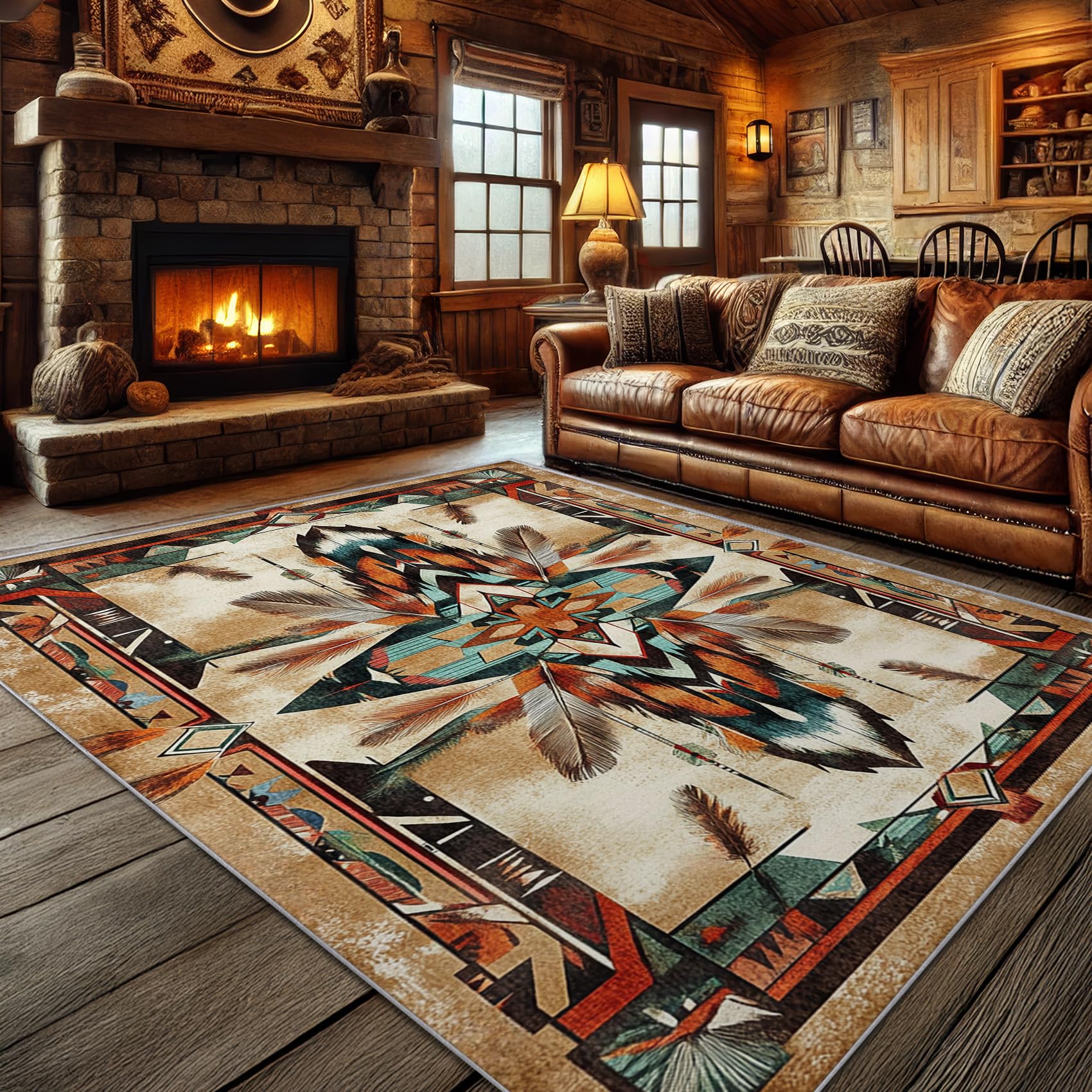 Aquailis Tribal Rugs for Living Room - 8x10 Rug, Native American Rug for Living Room, Bohemian Ethnic Washable Rugs for Bedroom, Rustic Indian Area