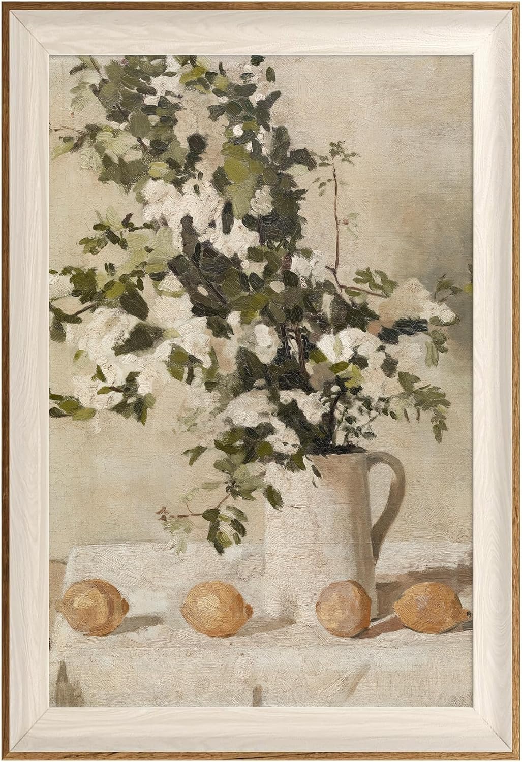 ASTRDECOR Framed Vintage Wall Art, Farmhouse Wall Decor White Flowers Canvas Oil Painting, Vintage Kitchen Decor Floral Wall Art Lemon Botanical North Art Prints for Kitchen Bedroom - 16''x 24'' 24"L x 16"W Floral