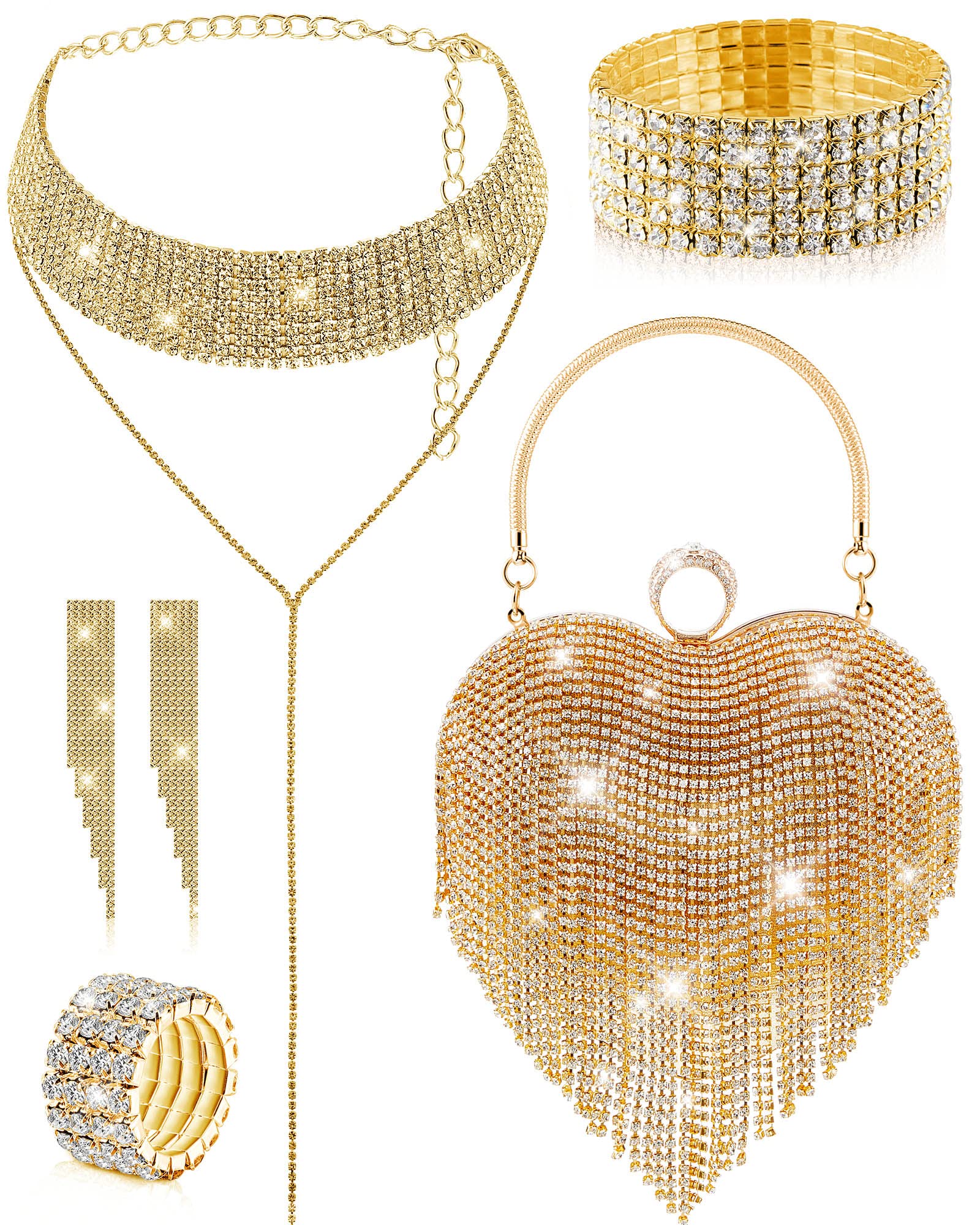 Heart Rhinestone Clutch Set