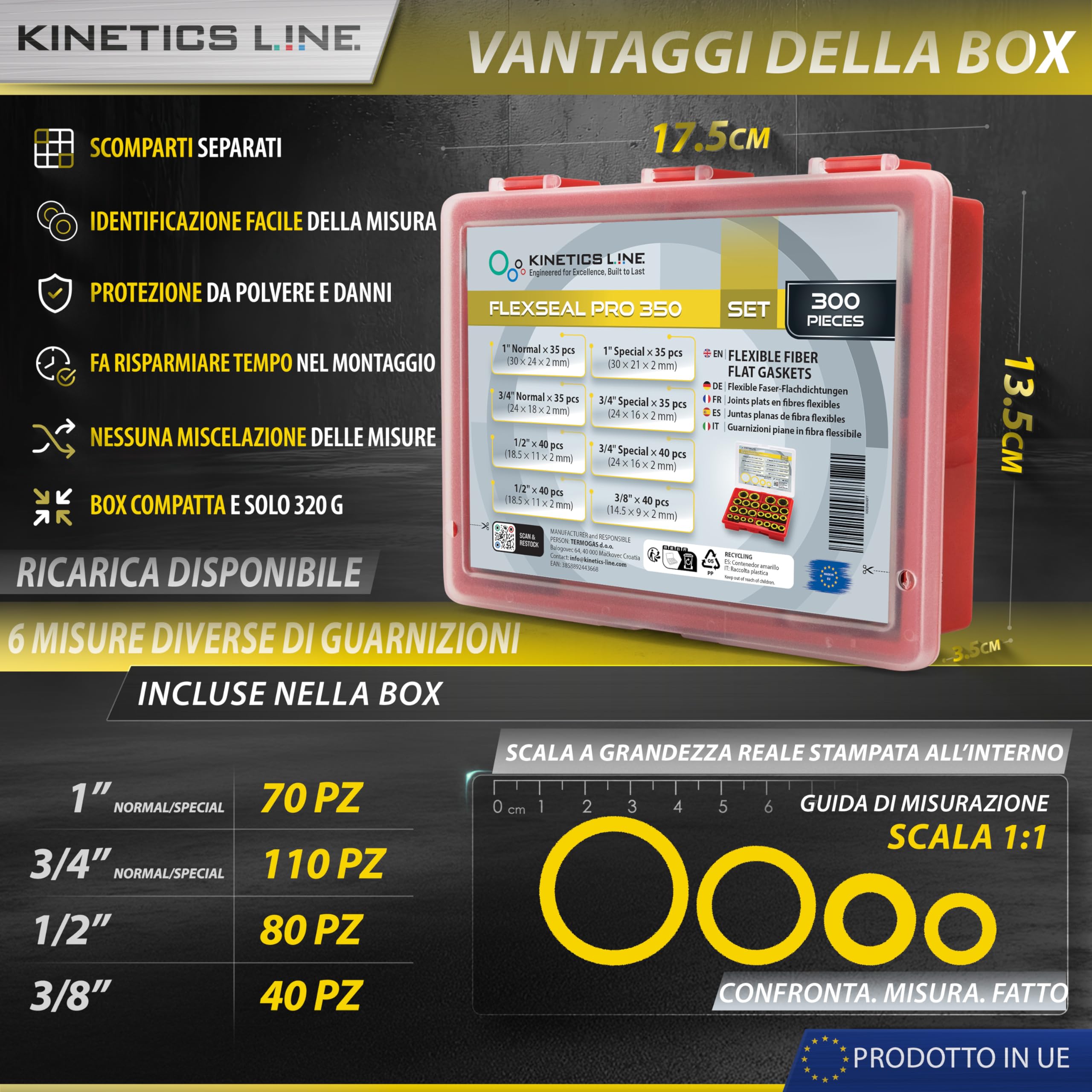 Kit Guarnizioni Piane In Fibra Di Tenuta Flessibili 300 Pezzi – Assortimento Per Flangia 3/8–1 Pollice – Alta Temperatura 350°C 100 Bar – Per Impianti Gas Acqua Riscaldamento Caldaia