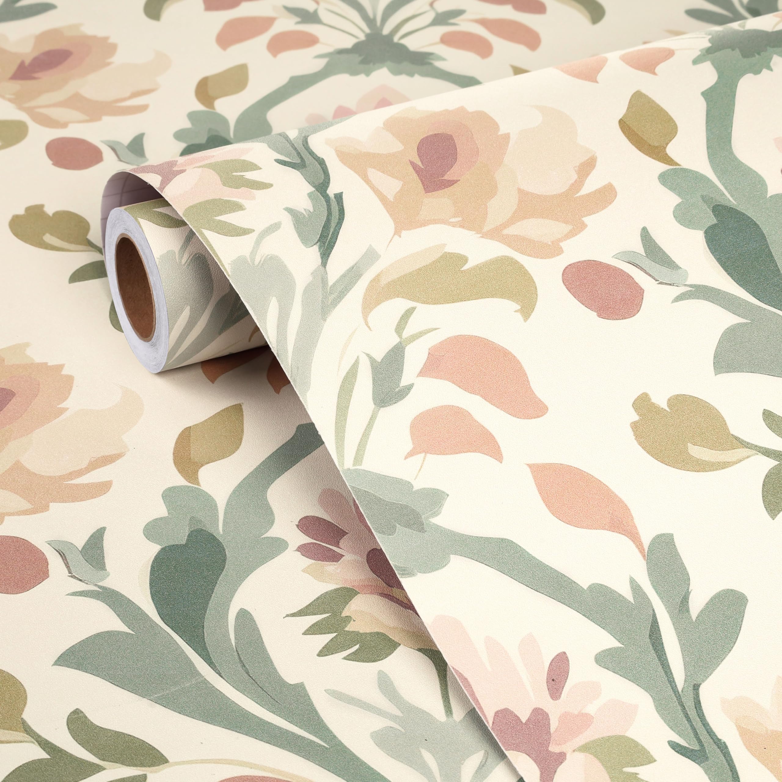 FunStick 44.5CMx9M Carta da Parati Adesiva Muro Floreale Foglie Pellicola Adesiva Decorativa per Pareti Bagno Camera da Letto Rosa Carta da Parati Autoadesiva per Armadio Soggiorno Floreale Beige