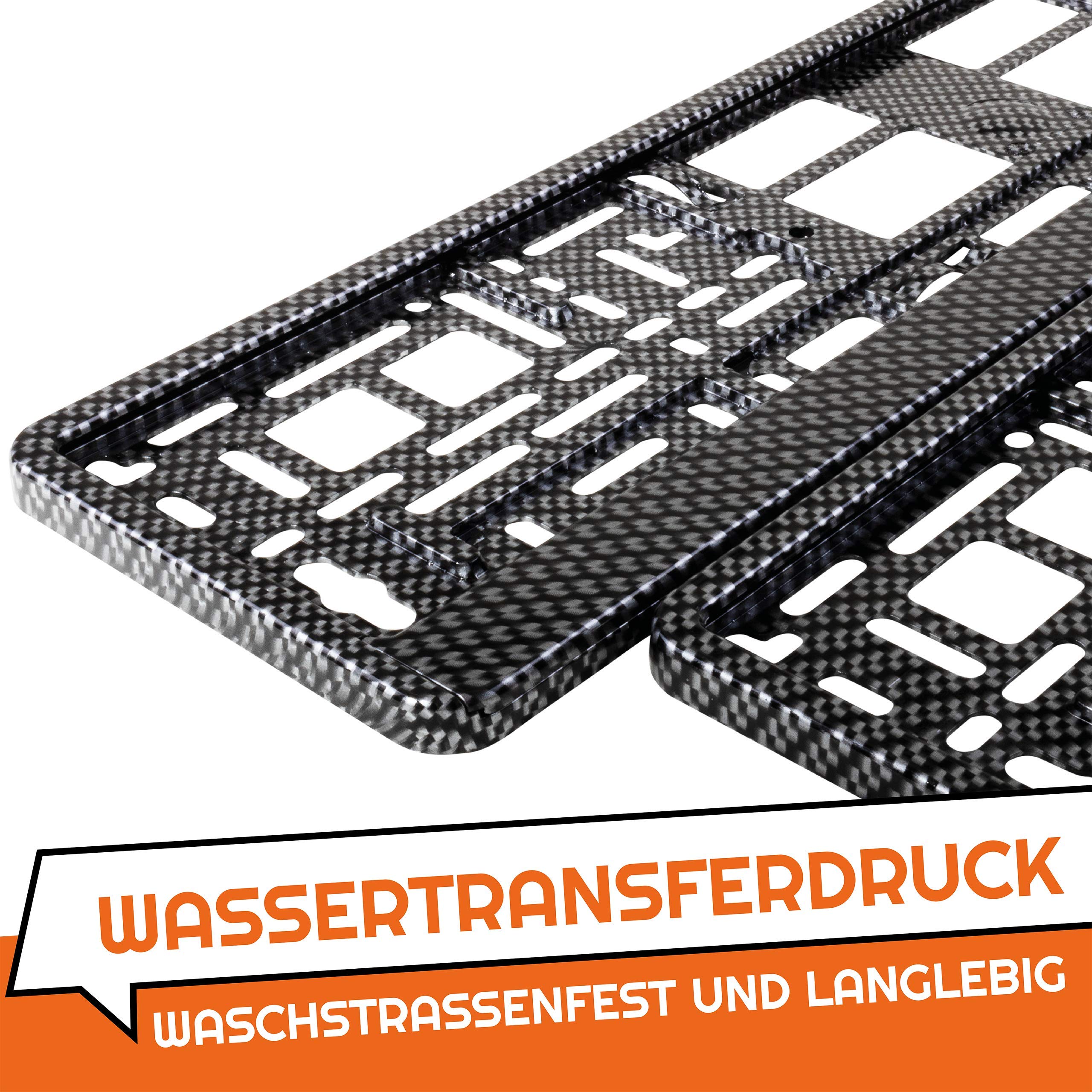 2 Portatarga In Fibra Di Carbonio 3D - Per Auto EU IT I, Nero, Misure 520x110 Mm, Antirumore E Antifurto - Foto 8