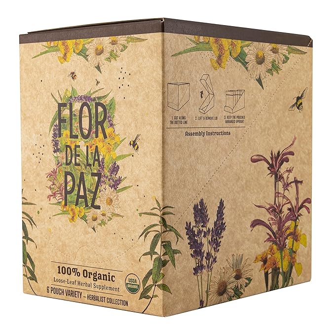 The Flor de la Paz Organic Tea Box contains 6 different varieties of 100% organic loose leaf infusions in a selection box. Each box contains 162 grams (5.71 ounces) of tea, allowing for a generous amount of each type to be enjoyed. The teas are carefully sourced and curated to offer a diverse range of flavors and benefits.