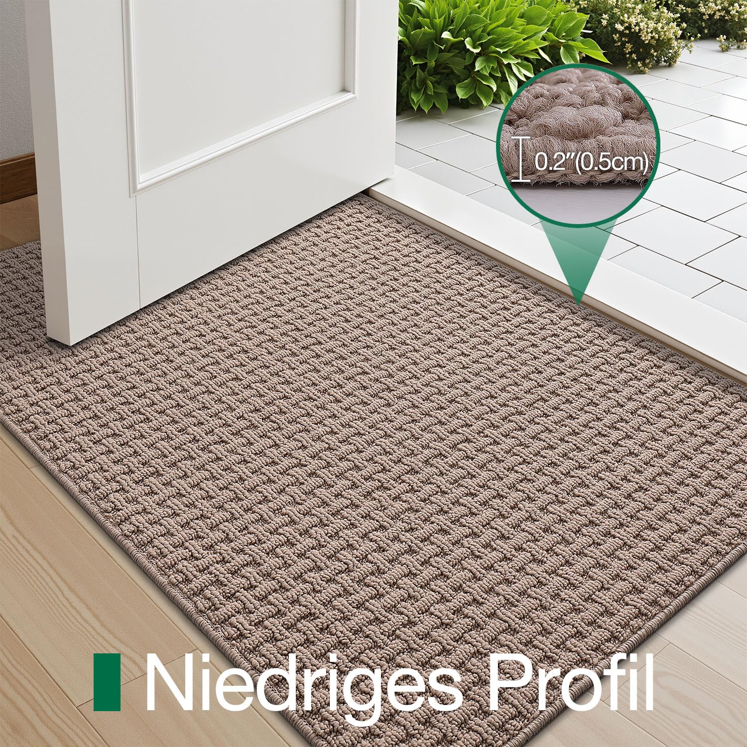 LUMI Waschbare Fußmatte Innen 90x150 cm, Saugfähige Schmutzfangmatte Beige | Schmutzfangend, Rutschfeste Gummiunterseite, Flaches Profil, Eingangsmatte, Stark frequentierte Bereiche