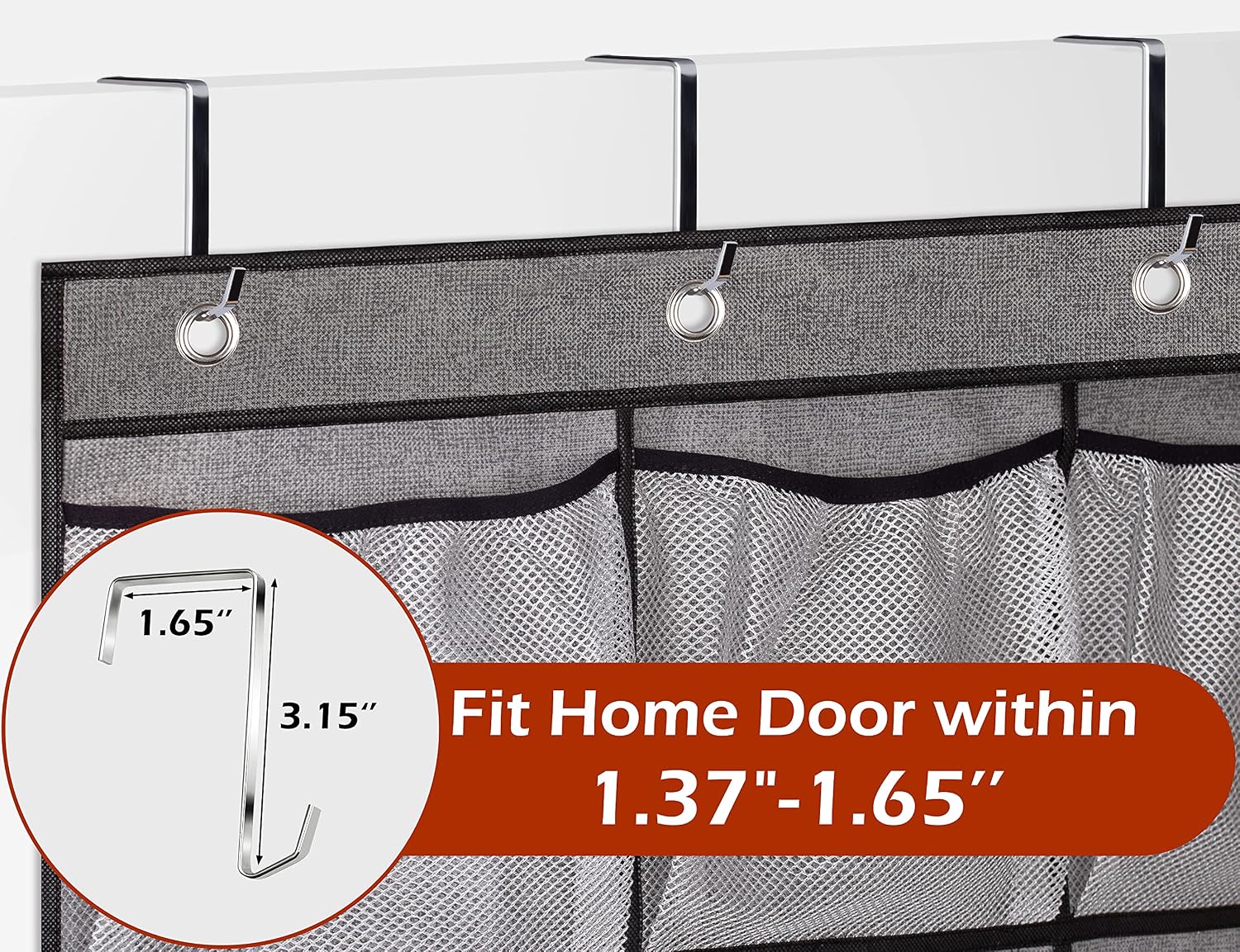 KIMBORA 24 Large Deep Pockets Hat Racks for Baseball Caps, Over The Door Hat Organizer for Caps Holder, Hat Storage for Wall, Closet, (Grey)