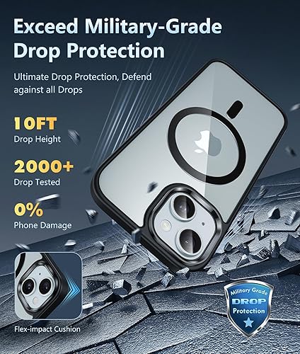 Miniatura 3 de FNTCASE Funda para iPhone 15-Plus Funda magnética transparente de grado militar, a prueba de golpes, antiamarillamiento, delgada, con protector de