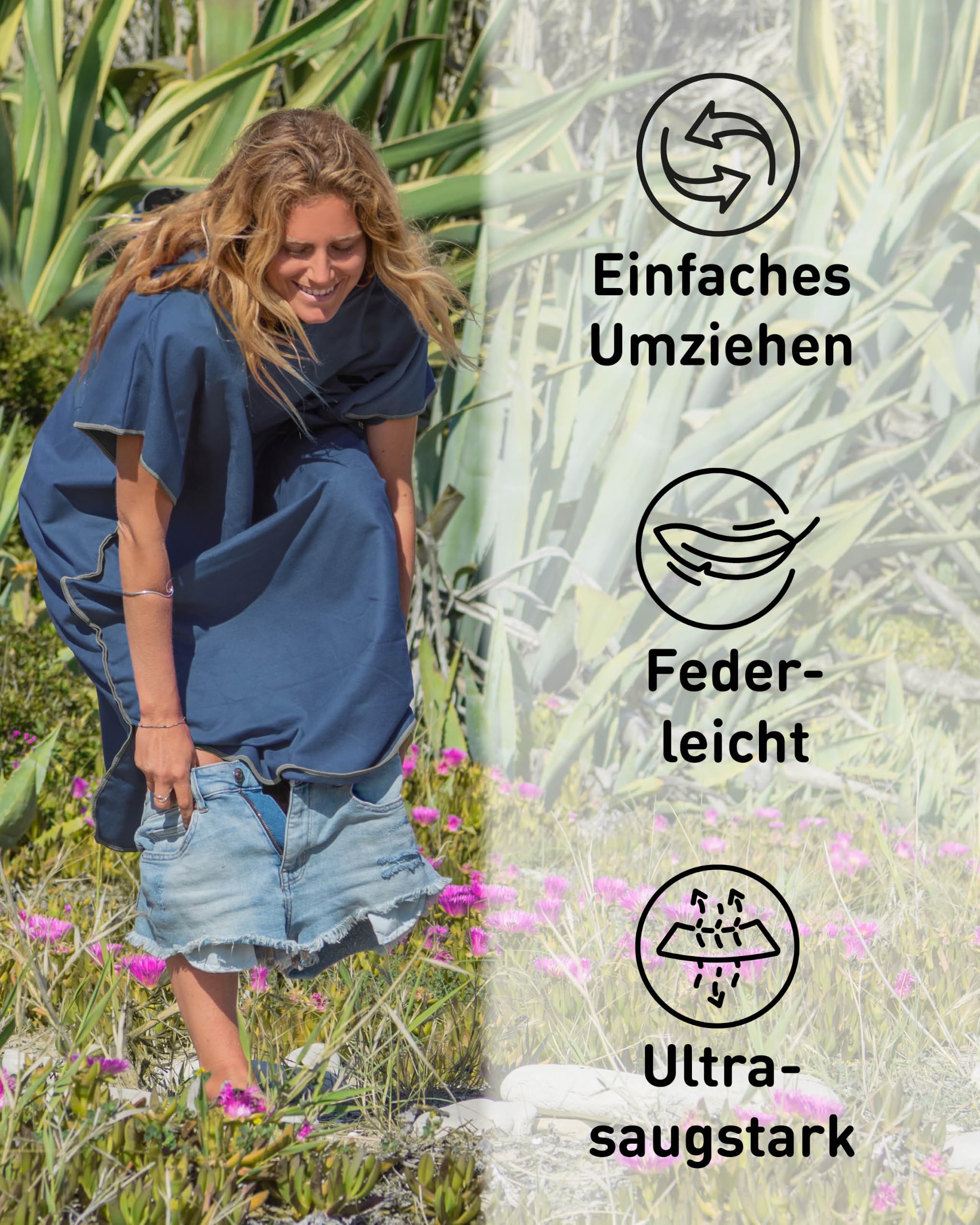 Fit-Flip Badeponcho aus Mikrofaser für Damen und Herren - schnelltrocknend, kompakt und Ultraleicht - Strandponcho für Erwachsene mit Kapuze
