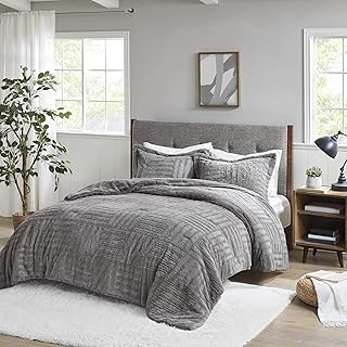 Madison Park Arctic Faux Fur Down Alternative Comforter Bedding Mini Set - Ultra Soft and Cozy Warm, King/Cal King, Grey