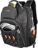 66-Pockets Tool Bag, Heavy-Duty Jobsite back pack for electricians, construction, men