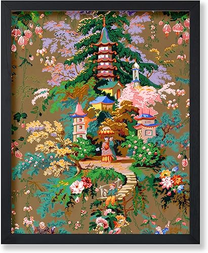 Poster Master Póster de pagoda vintage, estampado de templo, arte chinoiserie, arte ornamental, arte floral, regalo para hombres y mujeres,
