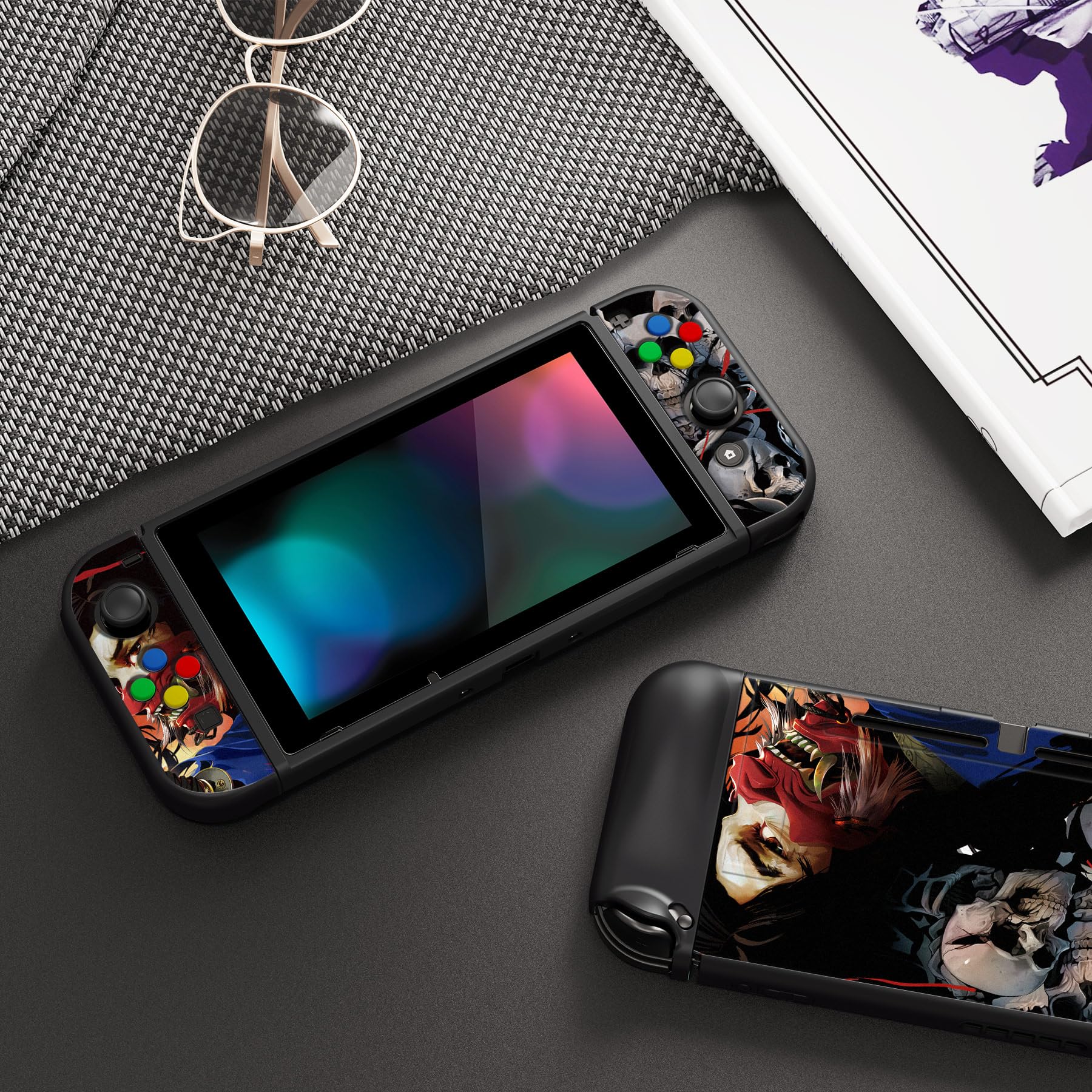 playvital ZealProtect - Custodia protettiva morbida per Nintendo Switch, protezione flessibile per Switch con pellicola protettiva in vetro temperato, impugnature per pollice e tappi per pulsanti ABXY