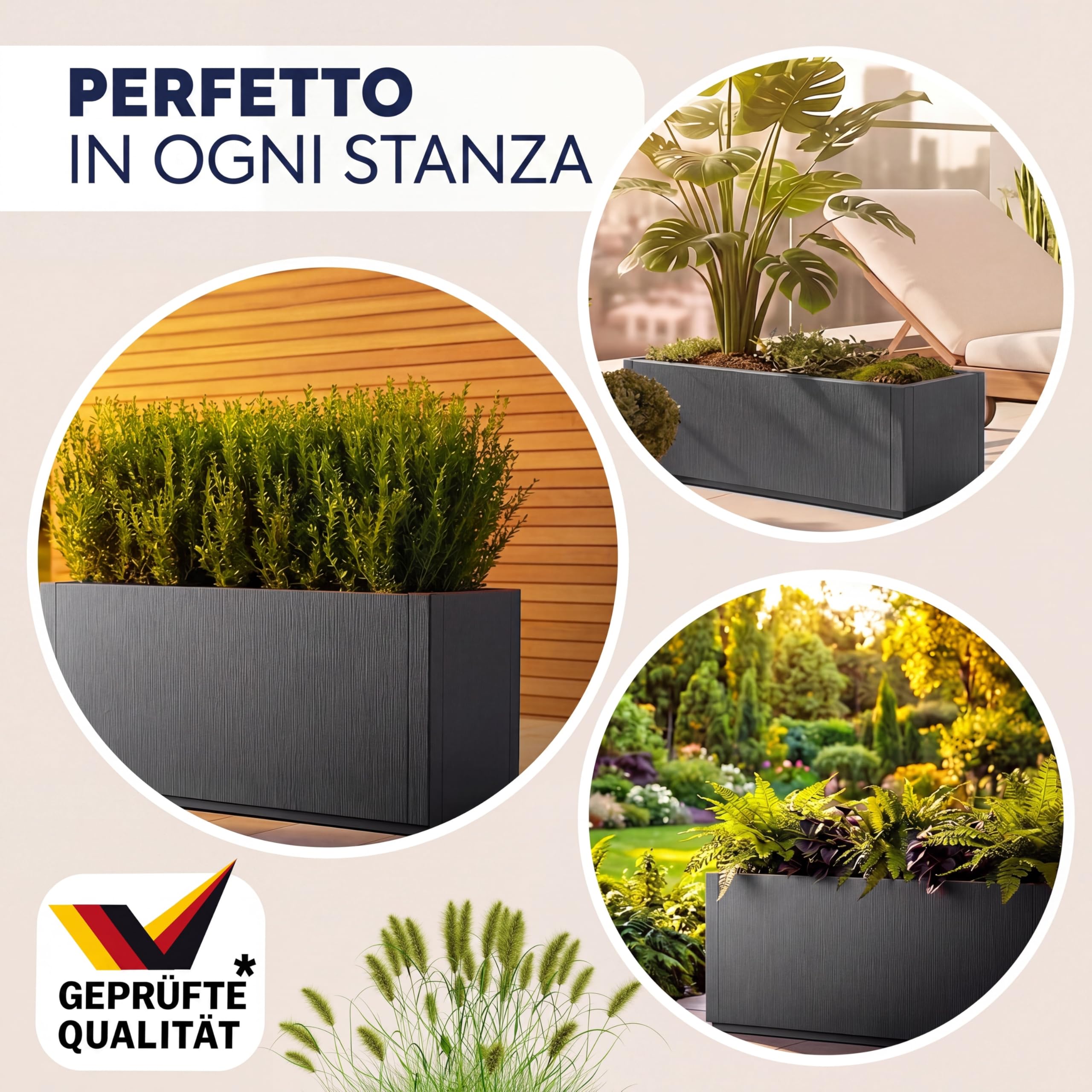 Casaria® 2x Fioriera da Esterno Ethica in Plastica 80L 80x36x35cm Base Drenante Fioriere da Giardino Vaso Grade per Fiori Vasi per Piante Rettangolari