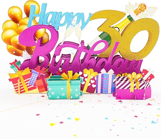 Liif Happy 30th Birthday 3D Greeting Pop Up Card, 30th Birthday Card For Him, Her, Women, Funny, Celebrations, Congrats, Thirty, Balloons,…