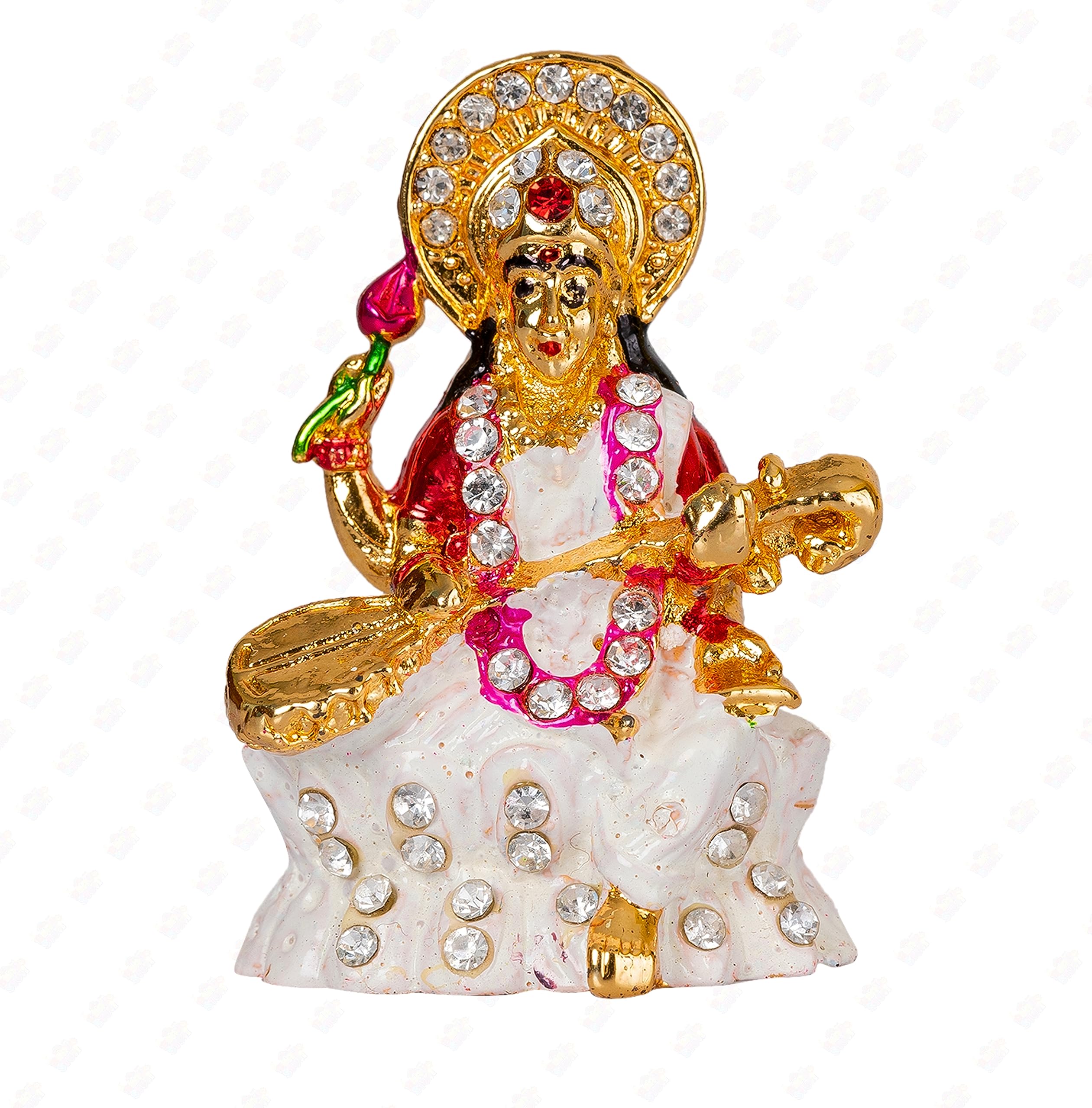 BEAU STUTI Idol Metal Statue for Car Dashboard | Mandir Pooja Murti | Temple Puja | Home Decor | Office Table Showpiece (Saraswati Maa Idol)