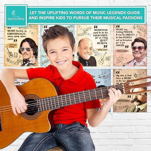 Miniatura 5 de Decorably 12 pósteres de músicos famosos, 11 x 14 pulgadas, póster inspirador de música laminado mate para el aula, tablones de anuncios, pasillos