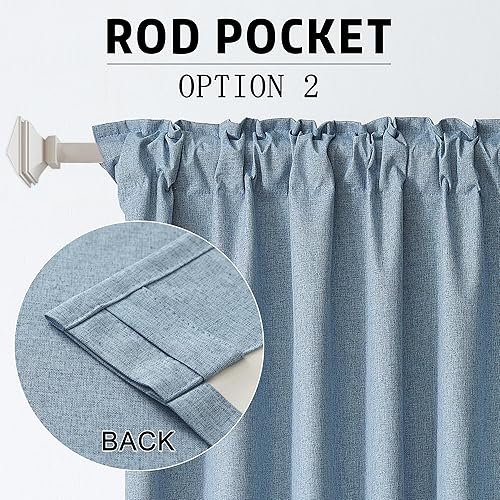 Miniatura 5 de Cortinas opacas de lino azul pizarra de 108 pulgadas de largo, juego de 2 paneles para la vida, opacas, privacidad, pestaña trasera, aislamiento