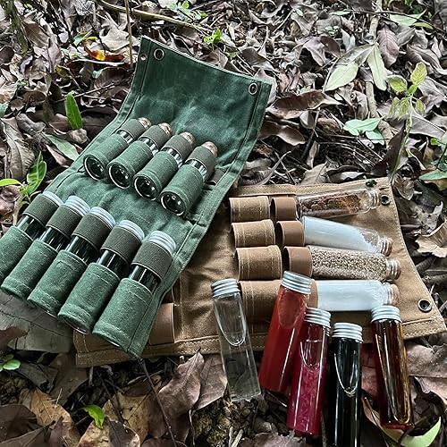 Miniatura 6 de JK Bolsa de almacenamiento portátil para condimentos de campamento con 9 tarros de especias para camping, fiestas y barbacoas al aire libre