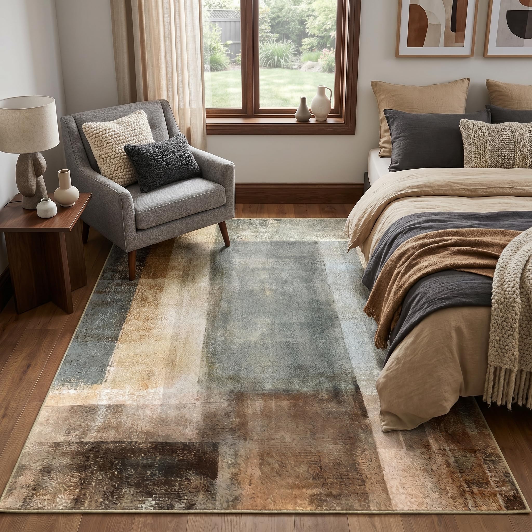 Alfombra Salón Lavable en Lavadora, Alfombra Moderna Abstracta Grande y Suave, Alfombra Dormitorio Antideslizante y Plegable, de Pelo Corto para Comedor y Pasillo, Diseño Artístico