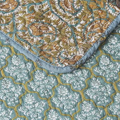Vista 25 de NEWLAKE - Juego de colchas de algodón, juego de cubiertas de retazos, reversible, patrón azul clásico bohemio Azul,Azul Clásico Royal,Azul/Azul
