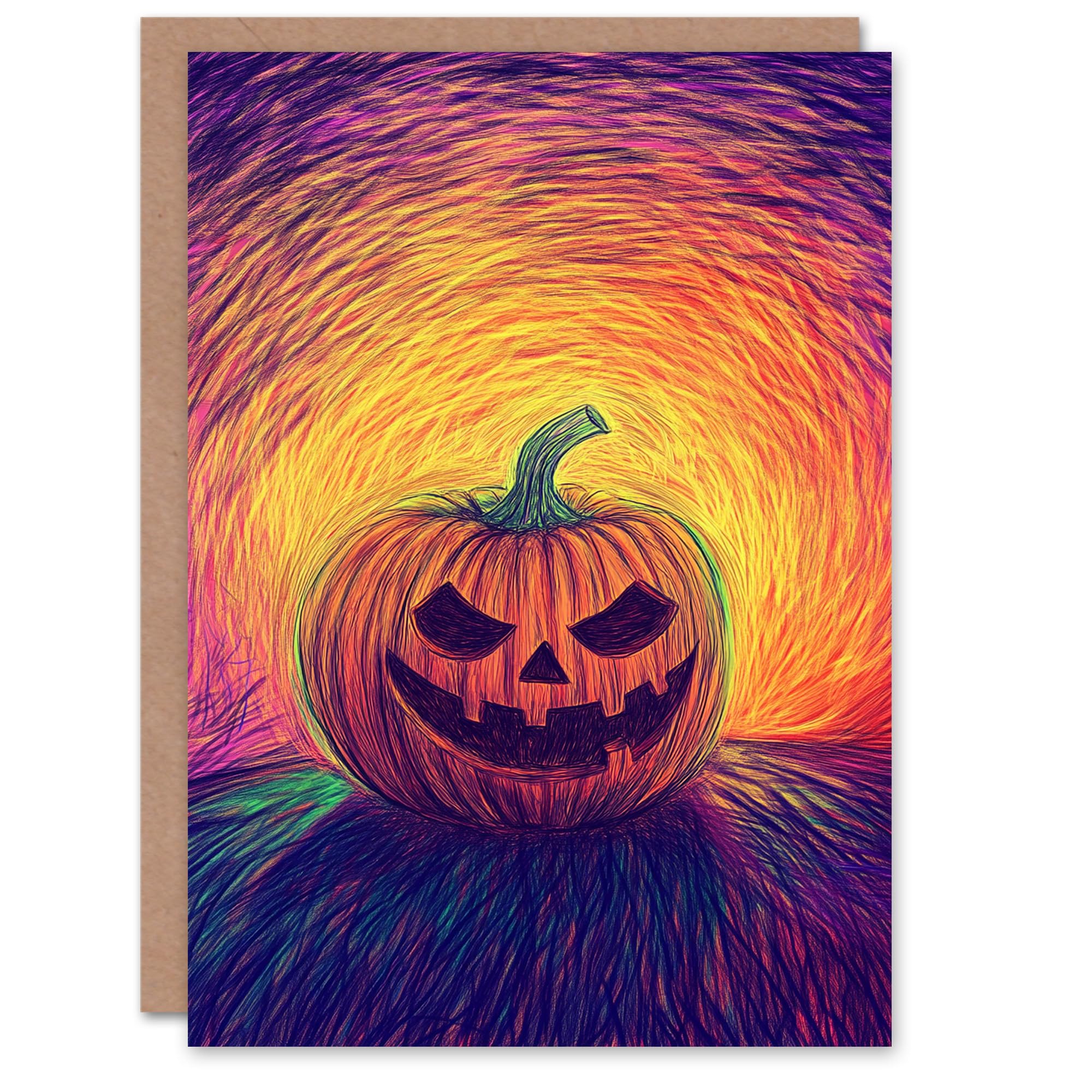 Wee Blue Coo Evil Fun Carved Pumpkin Face Trick or Treat Haunted Scary Halloween Card Blank For All