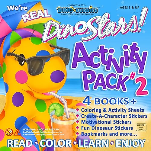 Dino-Buddies® Colorear y paquete de actividades #2 - Lindo libro para colorear de dinosaurios con calcomanías, Make-A-Face y hojas motivacionales -