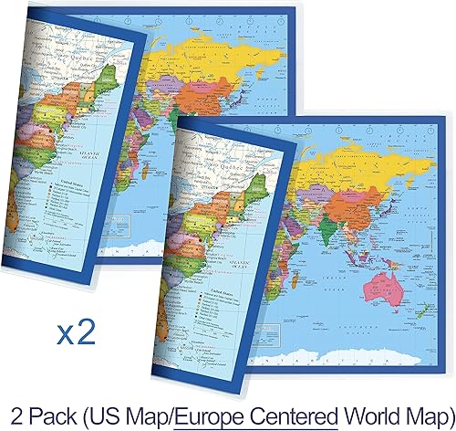 Miniatura 2 de Mapa de escritorio clásico de los Estados Unidos y del mundo, impresión de 2 caras, laminado sellado por 2 caras, tamaño pequeño de póster 11.5 x