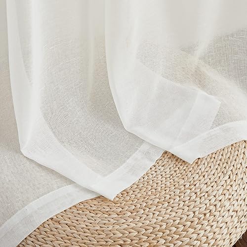 Vista 59 de PONY DANCE Cortinas transparentes para cocina, cenefas transparentes de lino sintético con textura, elegantes cortinas de gasa con pestaña trasera