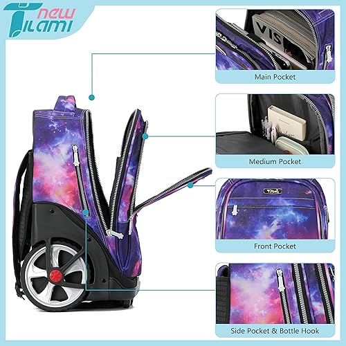 Miniatura 3 de NEW TILAMI Mochila con ruedas de 19 pulgadas con bolsa de almuerzo para niñas y niños, mochila para laptop con ruedas, bolsa de mano duradera para