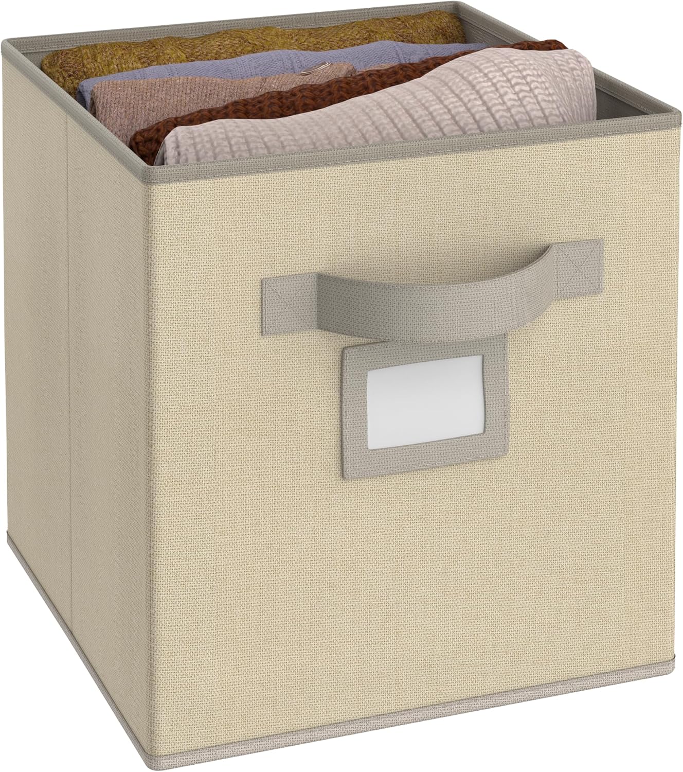 ClosetMaid 113400 Fabric Storage Bin with Handle and Label Window, Collapsible, 11" H x 10.5" D x 10.5" W, Tan